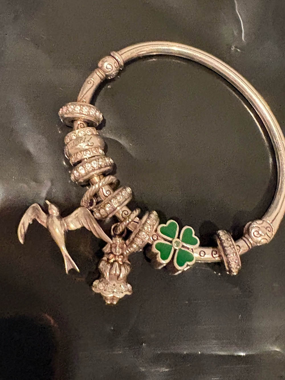 Brighton Charming Bangle with Charms Angel Dove Crystal Shamrock Bracelet